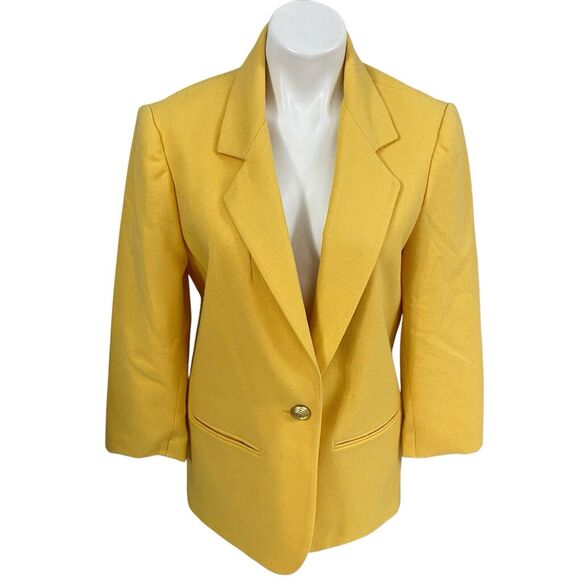 Savannah Blazer Womens 8P Jacket Yellow Wool VTG Career Professional Work Office - Picture 7 of 14